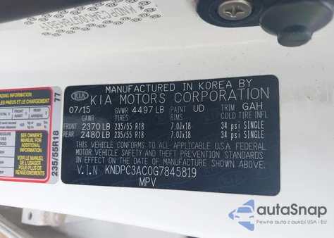 2016 Kia Sportage Ex из США, поврежденный, VIN KNDPC3AC0G7845819